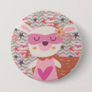 Badge Rond 7,6 Cm Girl Superhero Bunny