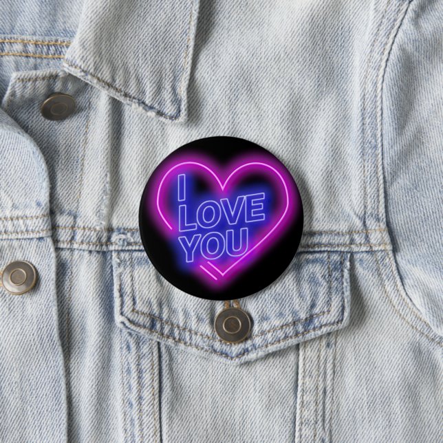 Badge Rond 7,6 Cm Glowing Neon Look Pink Blue Valentine Heart (En situation)