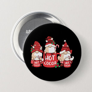 Badge Rond 7,6 Cm Gnome de Noël et cacao chaud