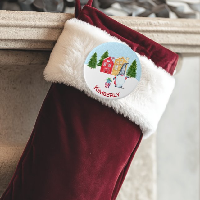 Badge Rond 7,6 Cm Gnome de Noël personnalisée (Personalized Christmas Gnome Button)
