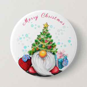 Badge Rond 7,6 Cm Gnome mignonne avec arbre de Noël Casquette et cad