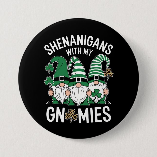 Badge Rond 7,6 Cm Gnomes Léopard Chanceux de la Saint-Patrick Shamro (Devant)