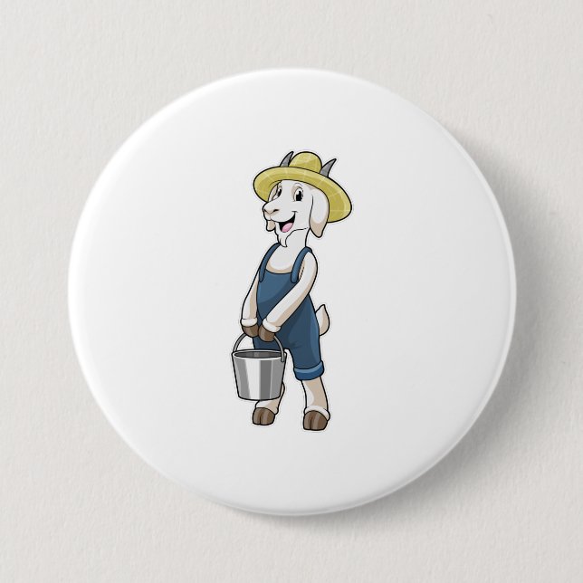 Badge Rond 7,6 Cm Goat as Farmer with Bucket (Devant)