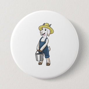 Badge Rond 7,6 Cm Goat as Farmer with Bucket