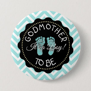 Badge Rond 7,6 Cm Godmère doit être turquoise Baby shower Chevron bo