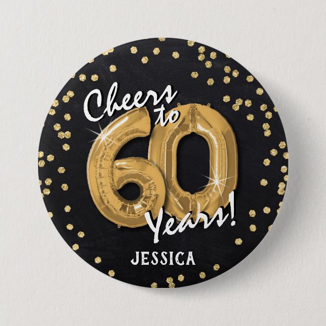 Badge Rond 7,6 Cm Gold Cheers to 60 Years' 60th Birthday (Devant)