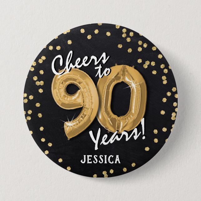 Badge Rond 7,6 Cm Gold Cheers to 90 Years' 90th Birthday (Devant)