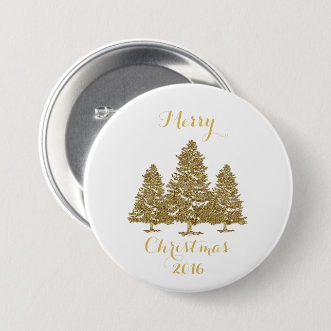 Badge Rond 7,6 Cm Gold Christmas Trees Button (Devant & derrière)