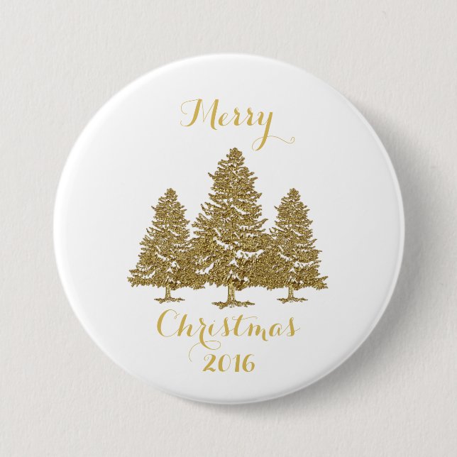Badge Rond 7,6 Cm Gold Christmas Trees Button (Devant)
