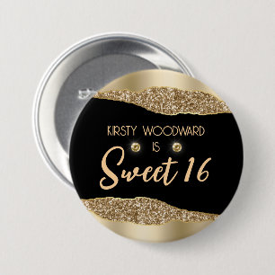 Badge Rond 7,6 Cm Gold Glitter Glam Edge & Diamonds Sweet 16