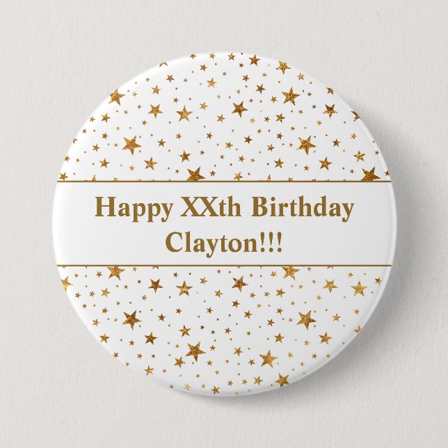 Badge Rond 7,6 Cm Gold Stars avec message Anniversaire (Devant)