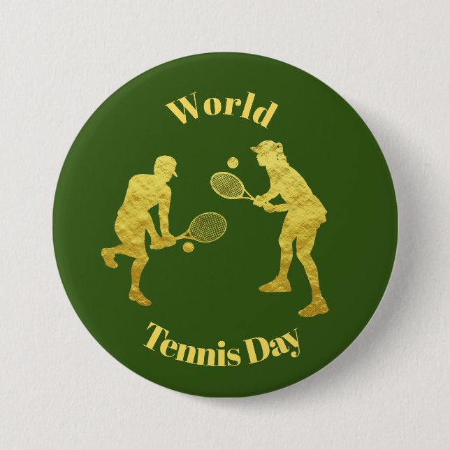 Badge Rond 7,6 Cm Gold Tennis Players Silhouettes Button (Devant)