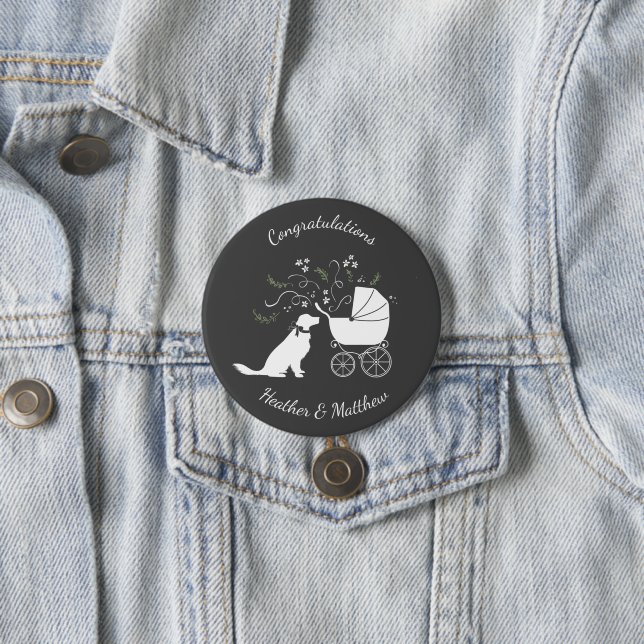 Badge Rond 7,6 Cm Golden Retriever Baby shower chien genre neutre (En situation)