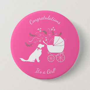 Badge Rond 7,6 Cm Golden Retriever Baby shower chien rose fille