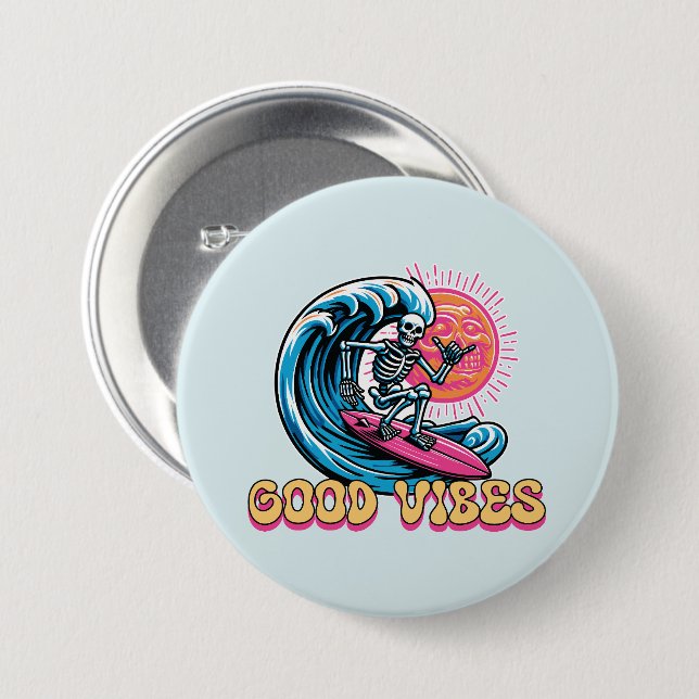 Badge Rond 7,6 Cm Good Vibes - Surf - Vibes d'été (Devant & derrière)