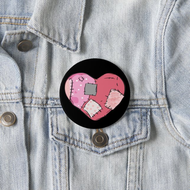Badge Rond 7,6 Cm Goth Rose Patché Coeur (En situation)