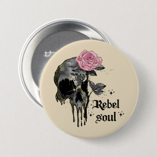 Badge Rond 7,6 Cm Goth Skull Rebel Soul