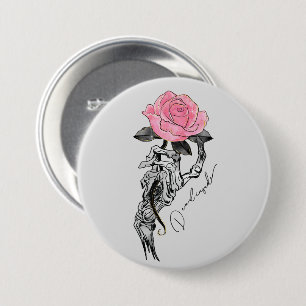 Badge Rond 7,6 Cm Goth Squelette Main Avec Rose Rose Rose   Décès à 