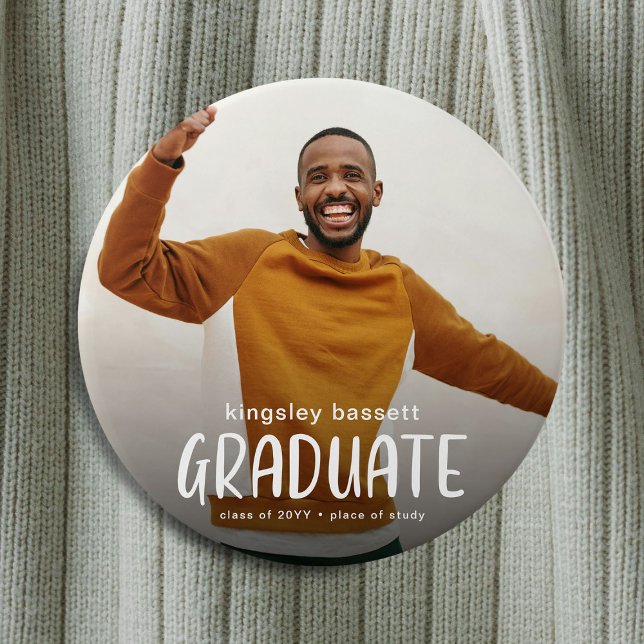 Badge Rond 7,6 Cm GRADUATE moderne photo personnalisée Graduation (Créateur téléchargé)