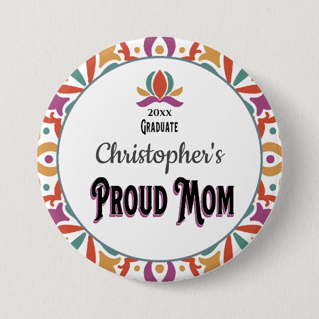 Badge Rond 7,6 Cm Graduation Fier Maman Fils Parent Monogramme Grad (Devant)