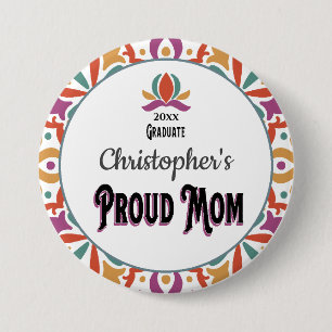 Badge Rond 7,6 Cm Graduation Fier Maman Fils Parent Monogramme Grad