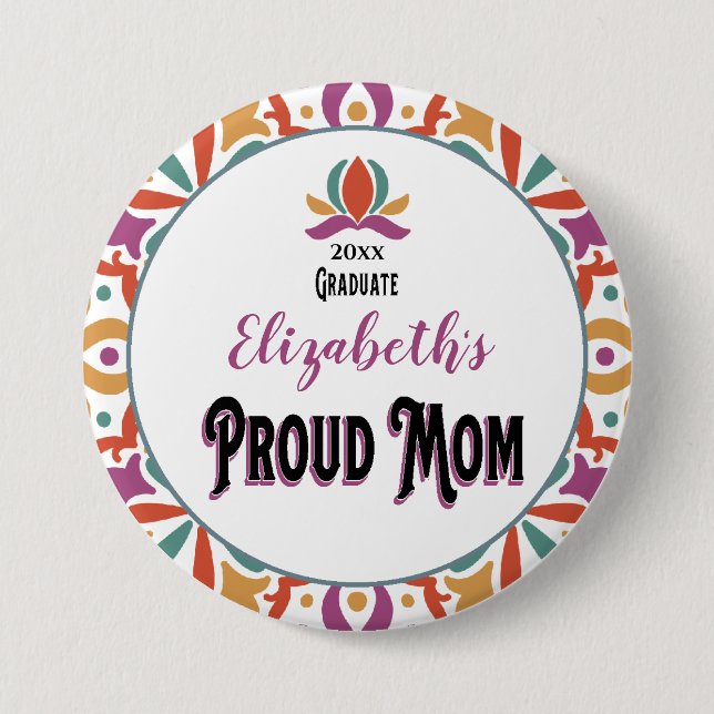 Badge Rond 7,6 Cm Graduation Fier Maman Parent Monogramme Grad (Devant)