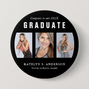 Badge Rond 7,6 Cm Graduation noir et blanc Photo Collage personnalis