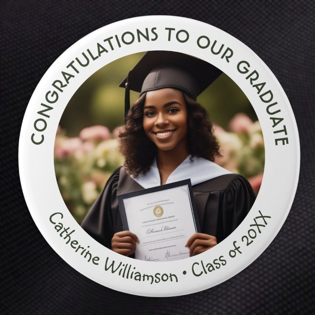 Badge Rond 7,6 Cm Graduation Photo Congratulations Graduate Keepsake (A personalized button with graduate's photo, a congratulations message, name, and 'class of' year)