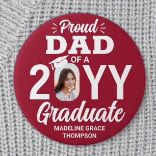 Badge Rond 7,6 Cm Gradué Photo Fier papa moderne rouge et blanc