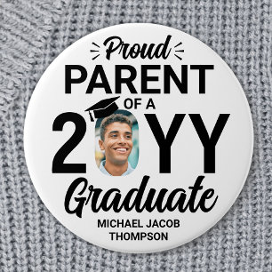Badge Rond 7,6 Cm Gradué Photo Fier Parent moderne noir et blanc