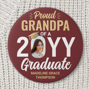 Badge Rond 7,6 Cm Gradué Photo Fière Grand-père Bourgogne Rouge et o
