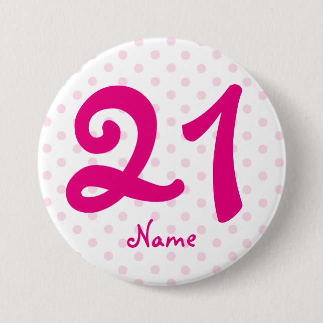 Badge Rond 7,6 Cm Grand 21ème âge blanc rose 21 d'insigne de point (Devant)