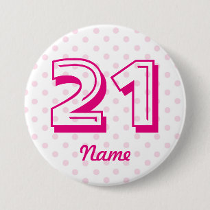 Badge Rond 7,6 Cm Grand 21ème âge blanc rose 21 d'insigne de point