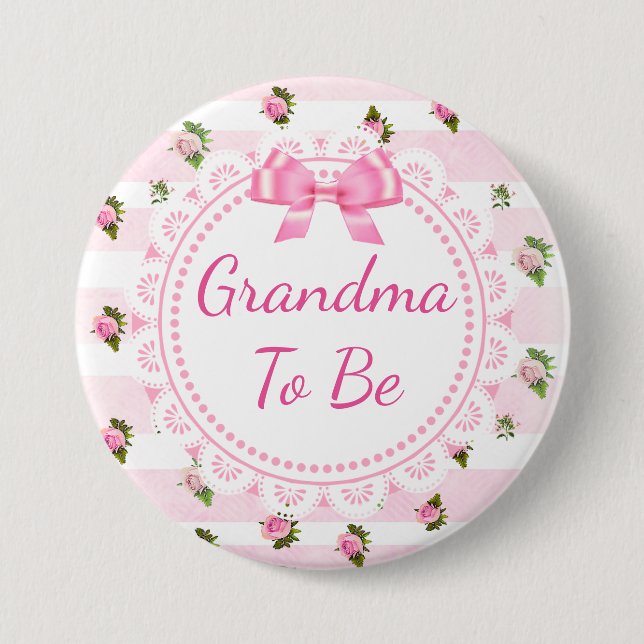 Badge Rond 7,6 Cm Grand-mère à être Baby shower Bouton rose Roses (Devant)