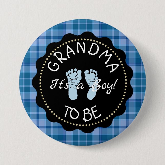 Badge Rond 7,6 Cm Grand-mère à être bleu Plaid Baby shower bouton (Devant)