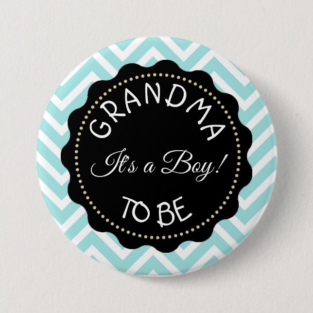 Badge Rond 7,6 Cm Grand-mère à être turquoise Baby shower Chevron (Devant)