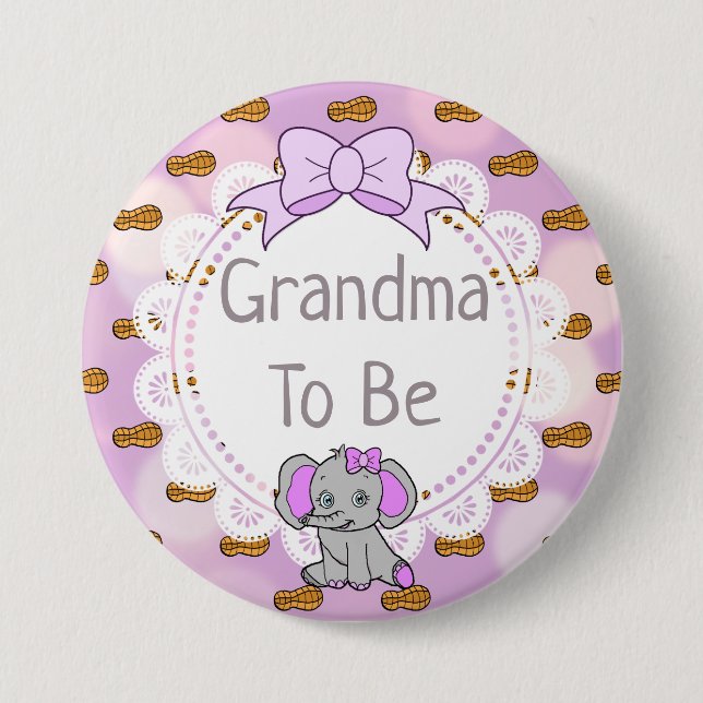 Badge Rond 7,6 Cm Grand-mère à thème éléphant pour être Baby shower (Devant)