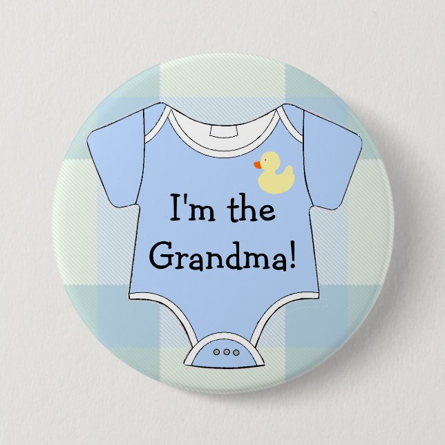 Badge Rond 7,6 Cm Grand-mère de Baby shower bleu (Devant)