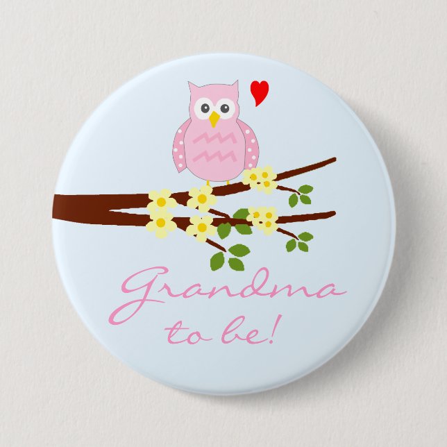 Badge Rond 7,6 Cm Grand-mère de Chouette Rose (Devant)