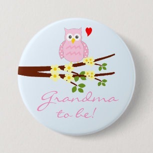 Badge Rond 7,6 Cm Grand-mère de hibou rose