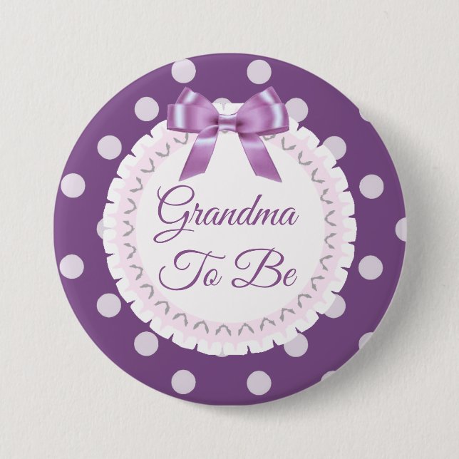 Badge Rond 7,6 Cm Grand-mère doit être blanc violet Polka bouton poi (Devant)