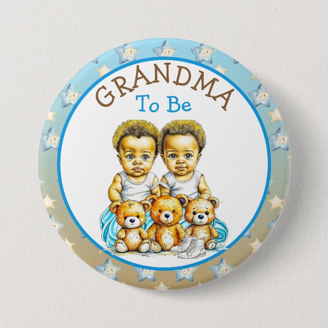 Badge Rond 7,6 Cm Grand-mère du Baby shower de jumeau afro-américain (Devant)