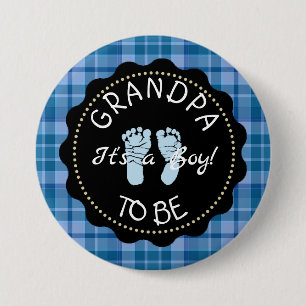 Badge Rond 7,6 Cm Grand-père à être Blue Plaid Baby shower bouton