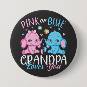 Badge Rond 7,6 Cm Grand-Père Rose Ou Bleu Vous Aime Elephant Baby Ro