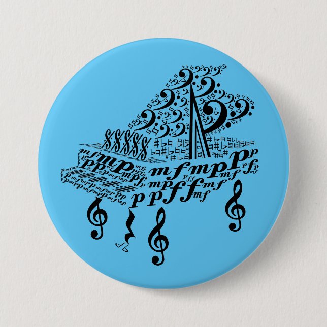 Badge Rond 7,6 Cm Grand piano, piano, symboles musicaux, (Devant)