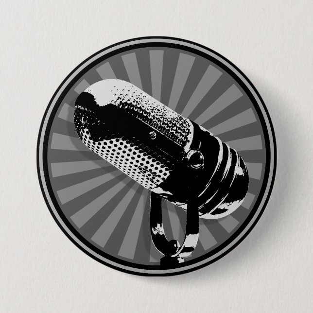 Badge Rond 7,6 Cm Graphique de microphone rétro (Devant)