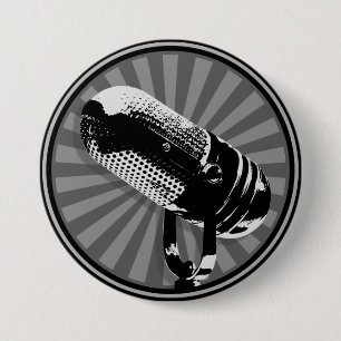 Badge Rond 7,6 Cm Graphique de microphone rétro