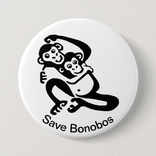 Badge Rond 7,6 Cm Graphisme - Sauvez BONOBOS - Chimpanzé - Faune -