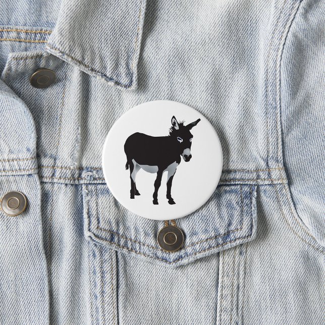Badge Rond 7,6 Cm Gras Donkey Silhouette ferme animal (Créateur téléchargé)