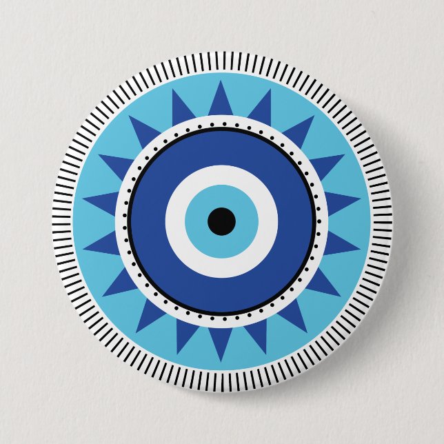 Badge Rond 7,6 Cm Grec Mal Eye Bleu (Devant)